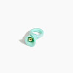 Dinosaur Designs Long Lily Ring in Mint — handcrafted marbled mint blue resin ring with sculptural swirled flower and brass bead