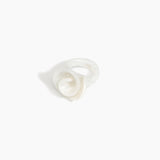 Dinosaur Designs Lily Ring in Chalk Swirl — handcrafted marbled off-white resin ring with sculptural swirled flower