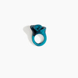 Dinosaur Designs Lily Ring in Turquoise — handcrafted marbled teal blue resin ring with sculptural swirled flower
