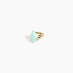Dinosaur Designs Polished Lotus Ring in Mint with Brass — marbled mint blue resin elongated oval ring with  brass band and small brass ball detail