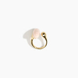 Dinosaur Designs Polished Lotus Ring in Rose Swirl with Brass — marbled dusty pink resin elongated oval ring with  brass band and small brass ball detail