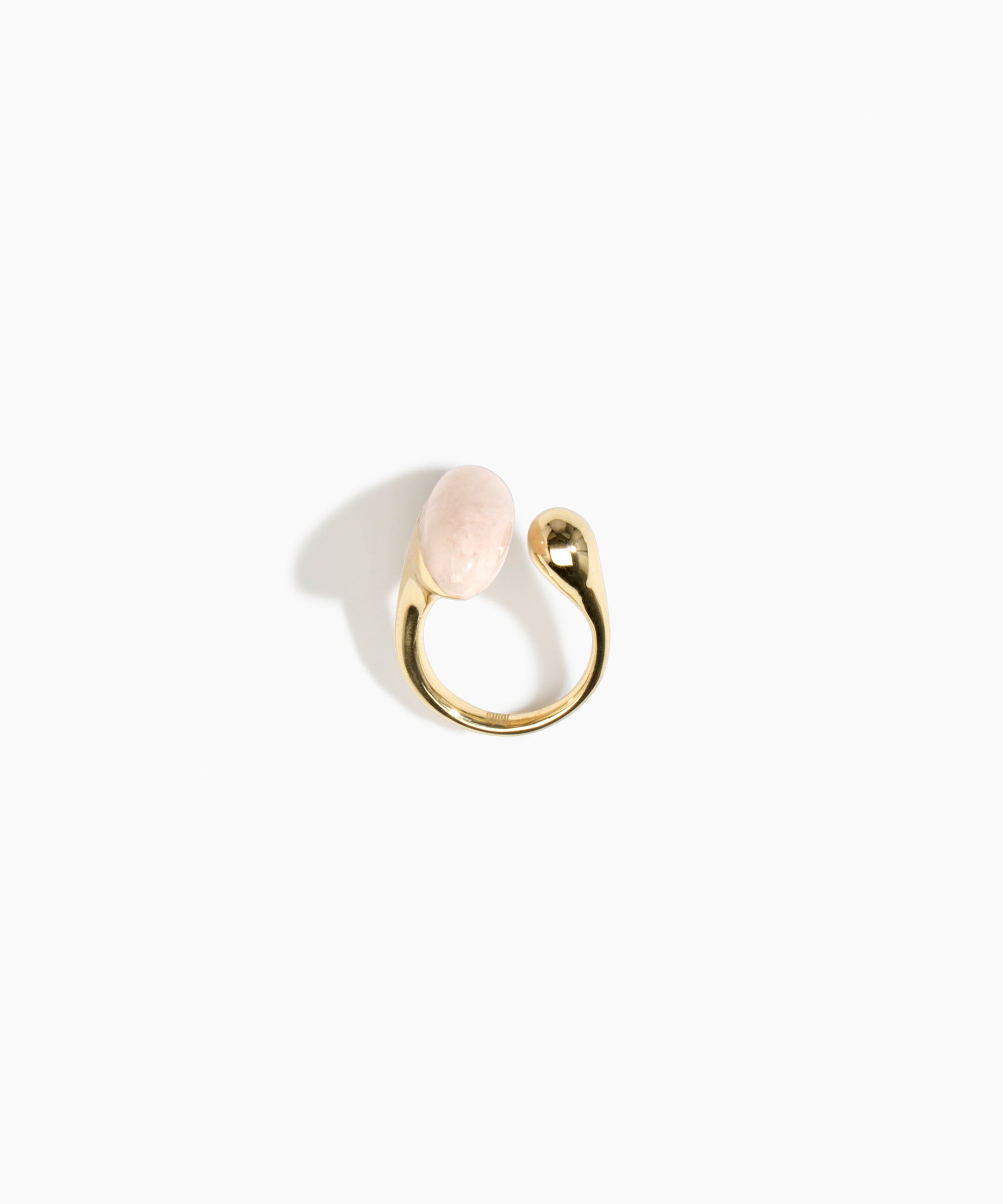 Dinosaur Designs Polished Lotus Ring in Rose Swirl with Brass — marbled dusty pink resin elongated oval ring with  brass band and small brass ball detail
