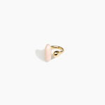 Dinosaur Designs Polished Lotus Ring in Rose Swirl with Brass — marbled dusty pink resin elongated oval ring with  brass band and small brass ball detail