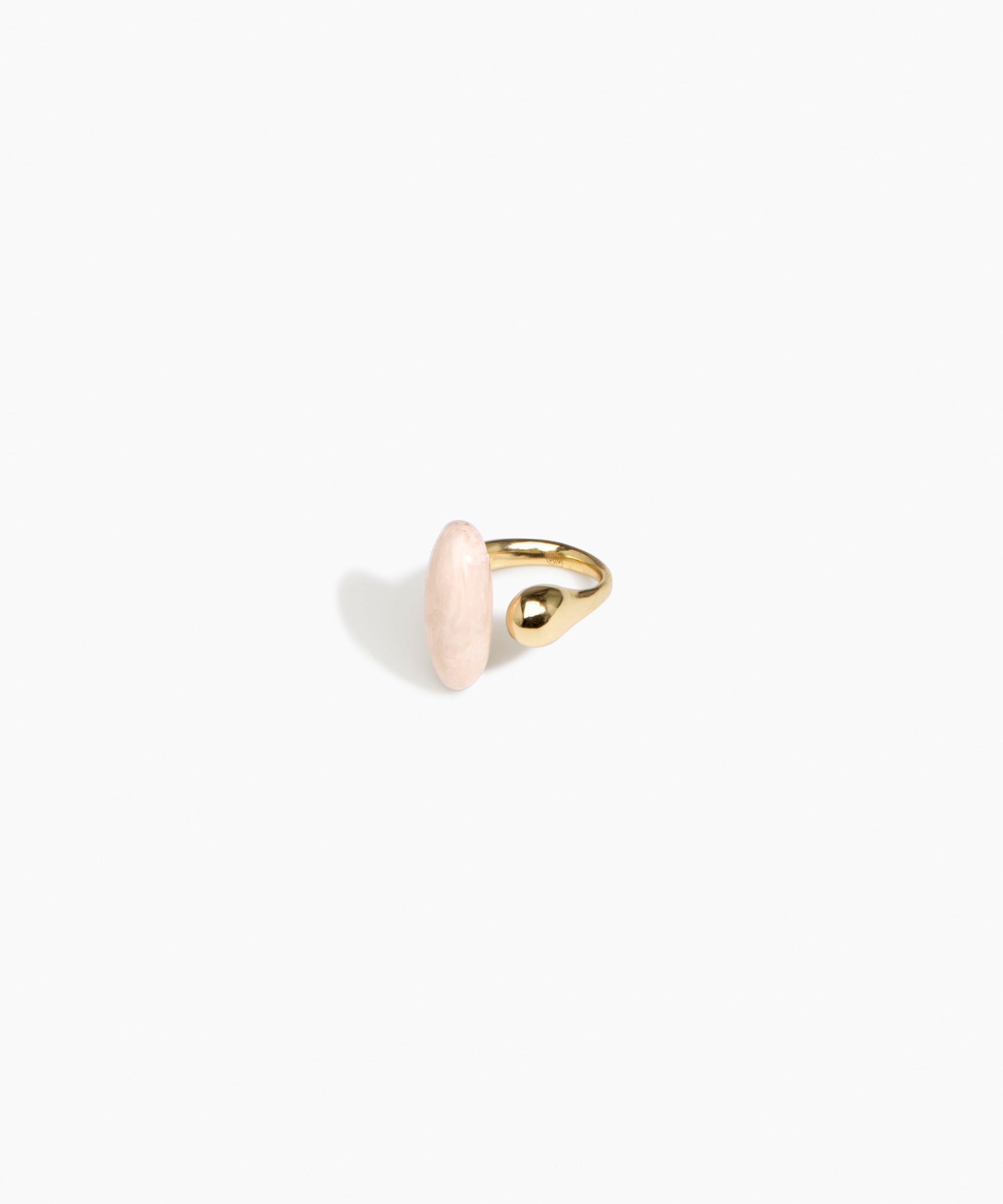 Dinosaur Designs Polished Lotus Ring in Rose Swirl with Brass — marbled dusty pink resin elongated oval ring with  brass band and small brass ball detail