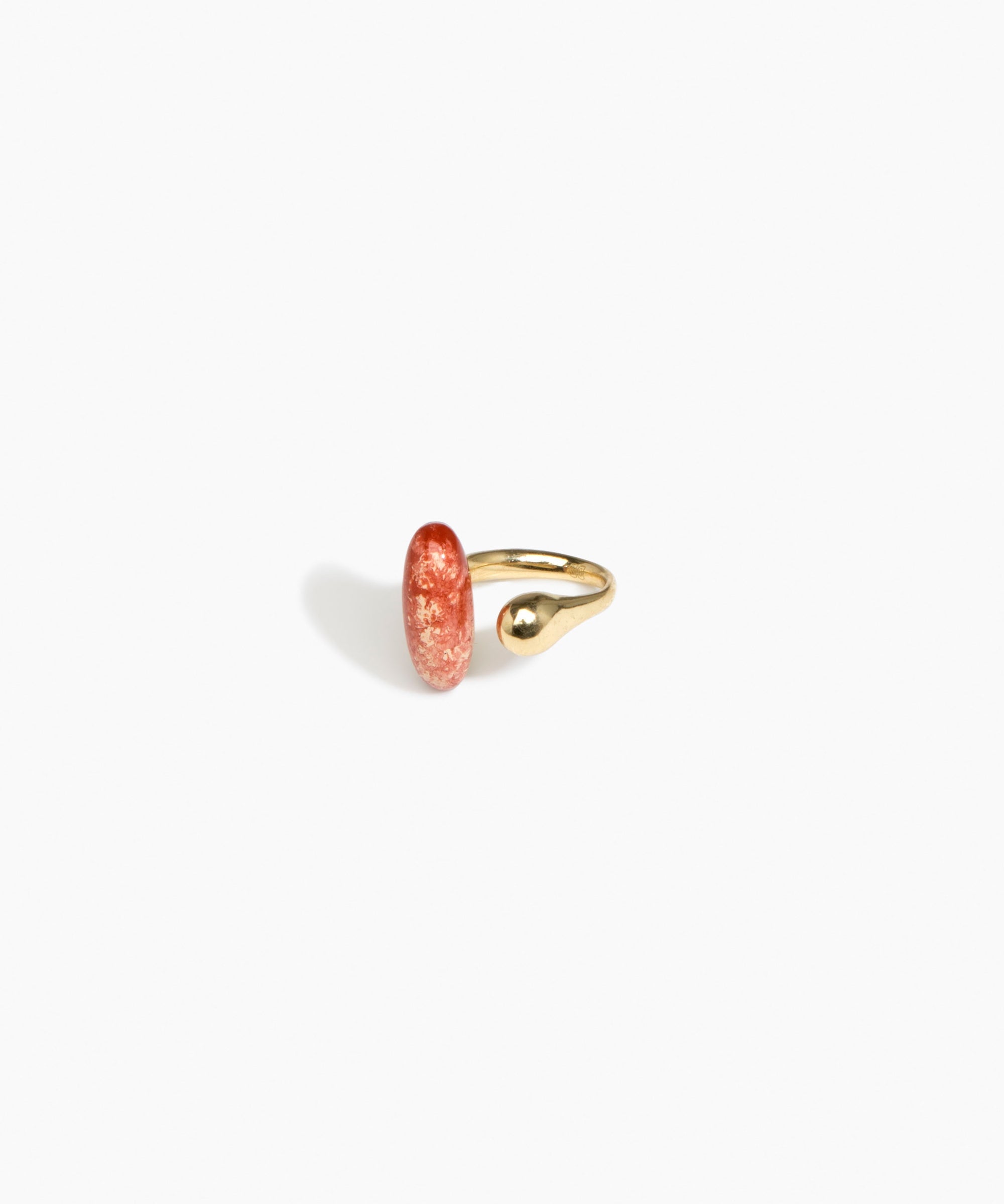 Dinosaur Designs Polished Lotus Ring in Rust with Brass — marbled brown-red and cream resin elongated oval ring with  brass band and small brass ball detail