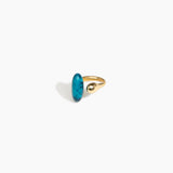 Dinosaur Designs Polished Lotus Ring in Turquoise with Brass — marbled teal blue resin elongated oval ring with  brass band and small brass ball detail