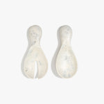 Dinosaur Designs Rock Servers in Chalk Swirl — handcrafted marbled off-white resin salad server set with rounded bulb handles, fork and spoon.