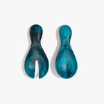 Dinosaur Designs Rock Servers in Turquoise — handcrafted marbled teal blue resin salad server set with rounded bulb handles, fork and spoon.