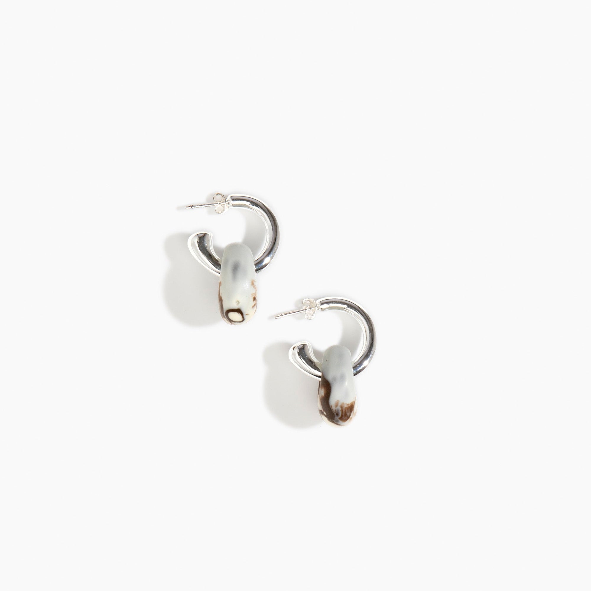 Dinosaur Designs Small Splash Earrings in Cappuccino Colour resin with Silver-Plated Brass Hoop Material..