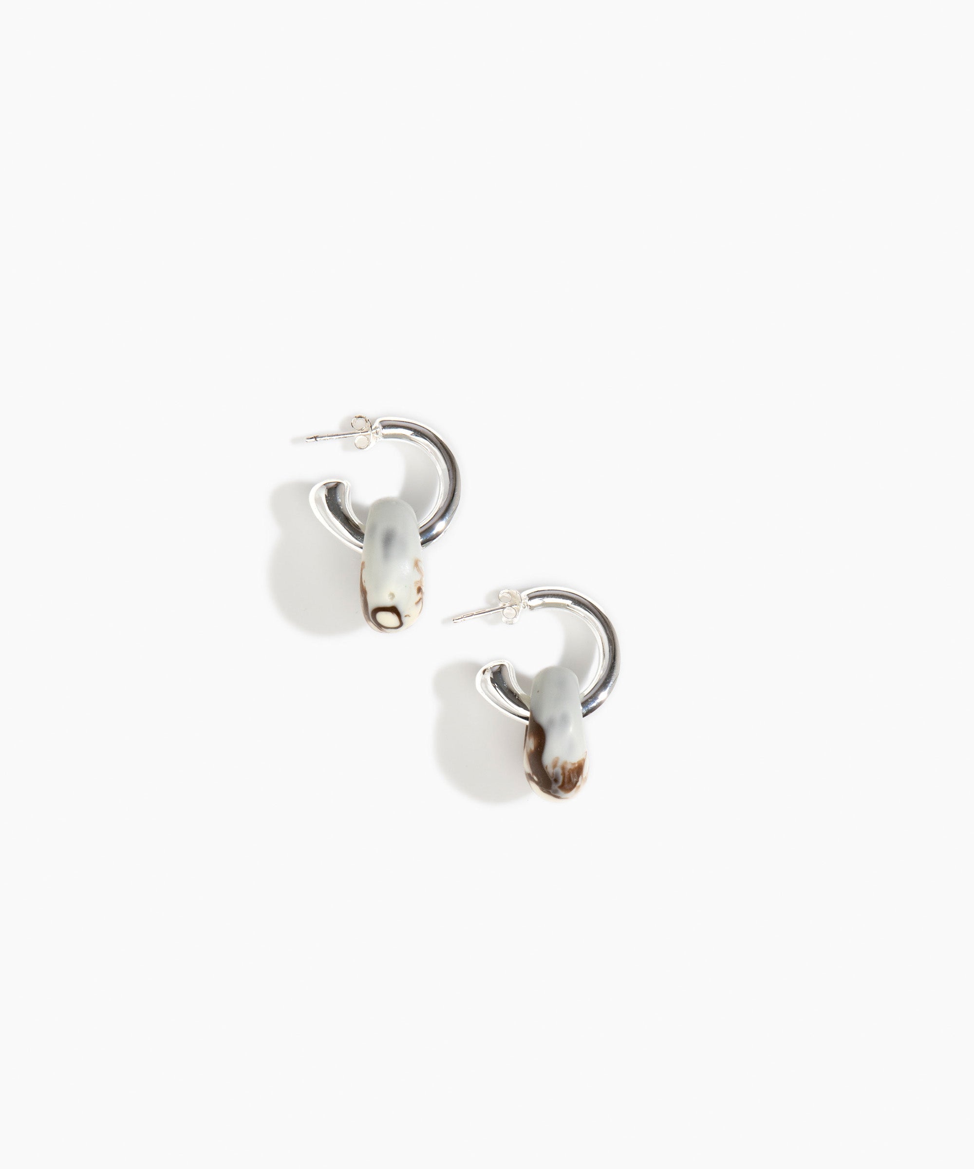 Dinosaur Designs Small Splash Earrings in Cappuccino Colour resin with Silver-Plated Brass Hoop Material.