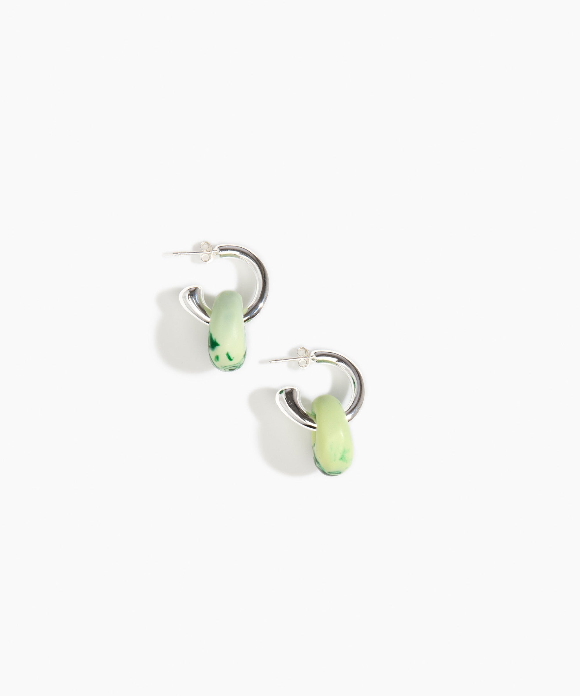 Dinosaur Designs Small Splash Earrings in Grass Colour resin with Silver-Plated Brass Hoop Material