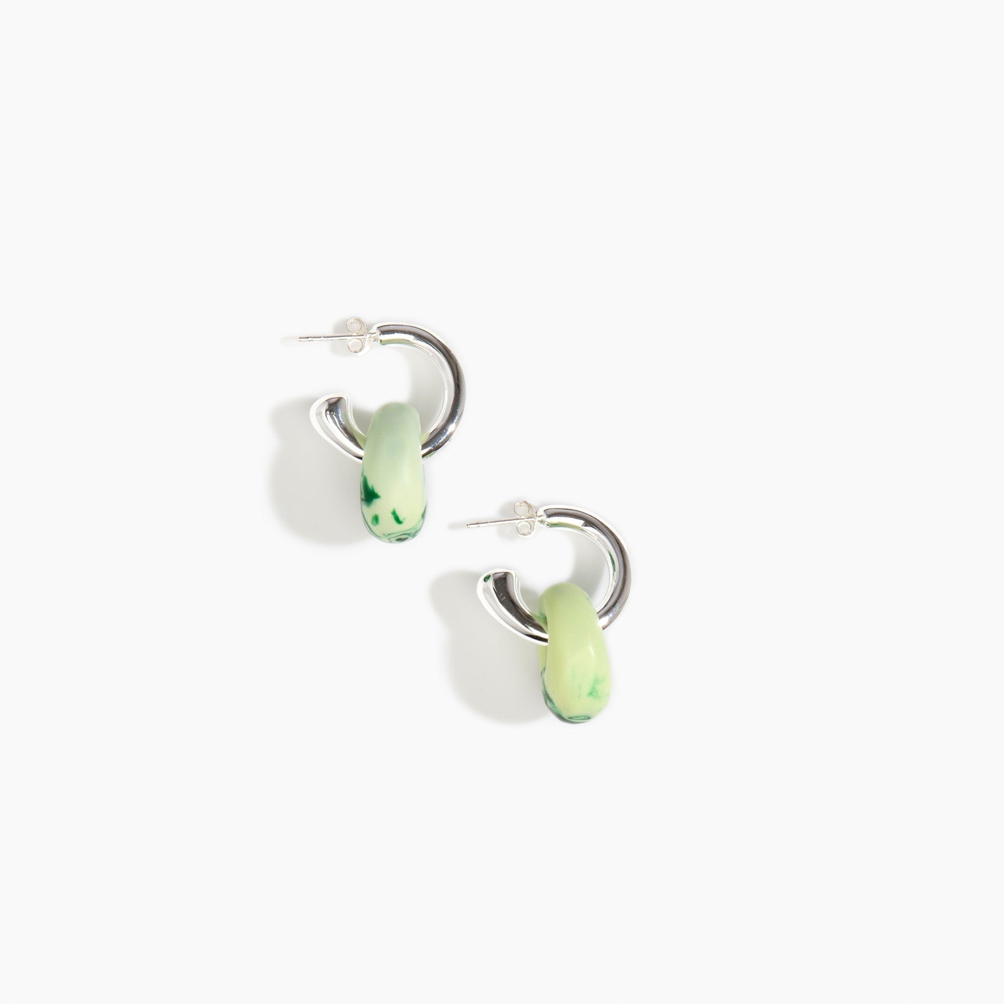 Dinosaur Designs Small Splash Earrings in Grass Colour resin with Silver-Plated Brass Hoop Material..