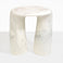 Dinosaur Designs Rock Tower Table in Chalk Swirl — handcrafted marbled off white and clear resin side table with oval top and two chunky rounded legs..