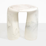 Dinosaur Designs Rock Tower Table in Chalk Swirl — handcrafted marbled off white and clear resin side table with oval top and two chunky rounded legs