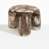 Dinosaur Designs 4-Leg Rock Tower Table in Cappuccino — handcrafted marbled brown and cream resin side table with square top and four chunky rounded legs