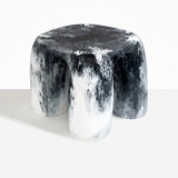 Dinosaur Designs 4-Leg Rock Tower Table in White Marble — handcrafted marbled white and black resin side table with square top and four chunky rounded legs