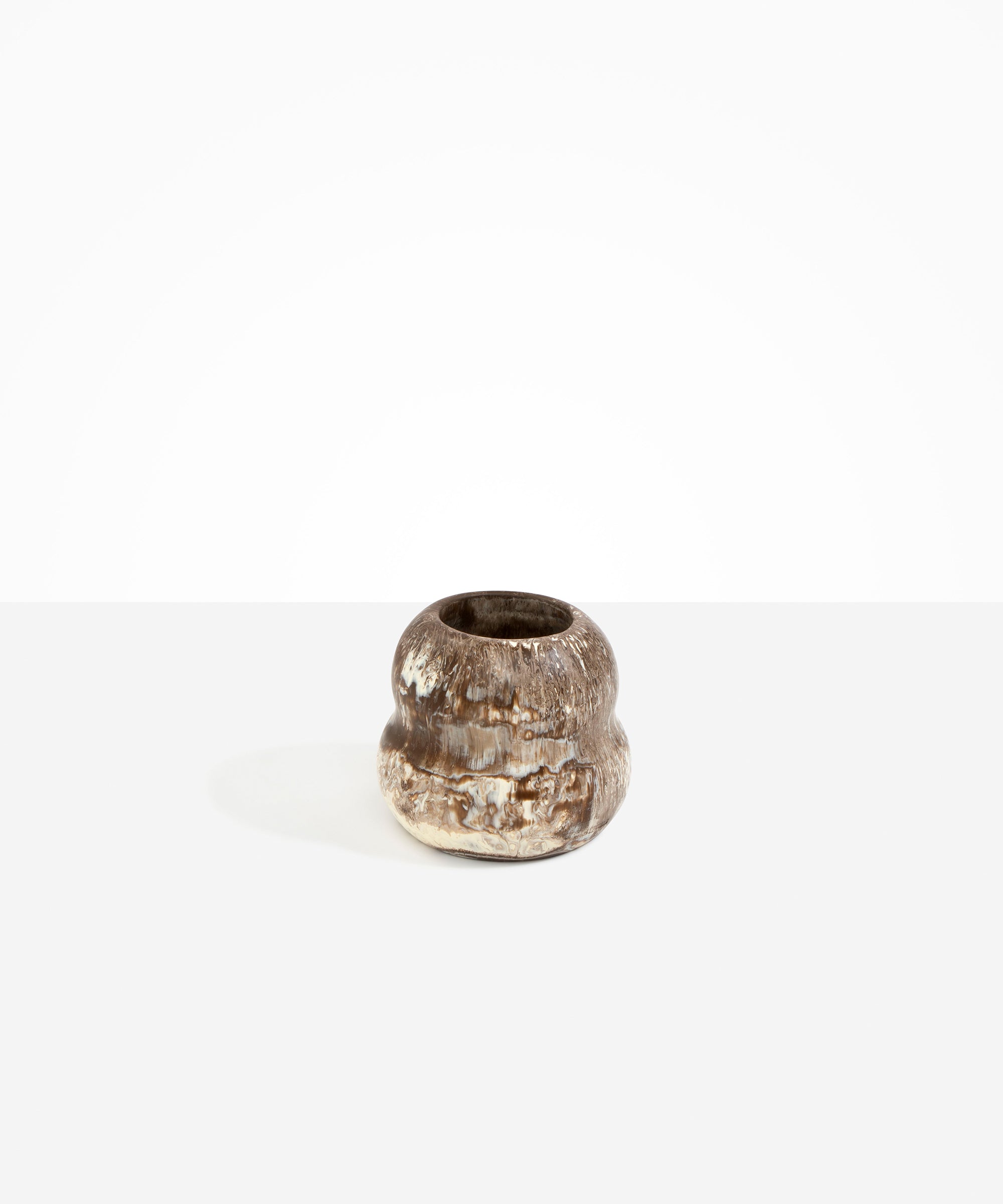 Dinosaur Designs Medium Beehive Vase in Cappuccino — handcrafted marbled brown and cream resin vase with stacked bubble silhouette and wide opening..