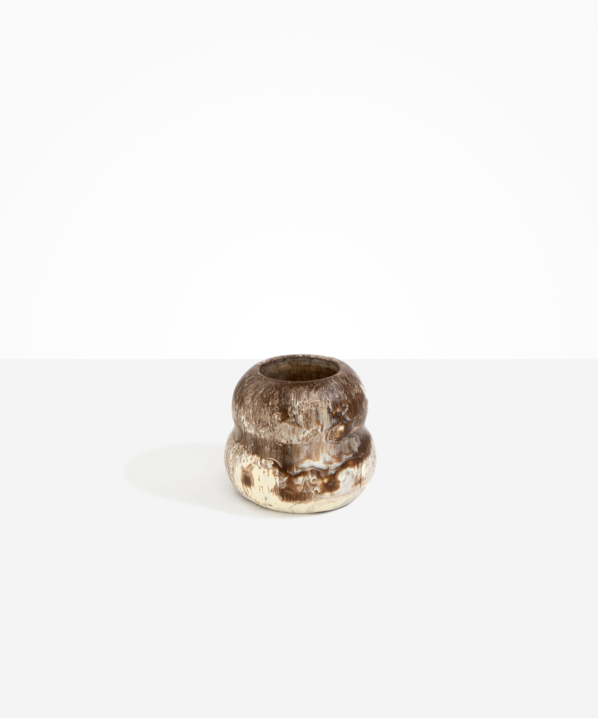 Dinosaur Designs Medium Beehive Vase in Cappuccino — handcrafted marbled brown and cream resin vase with stacked bubble silhouette and wide opening...