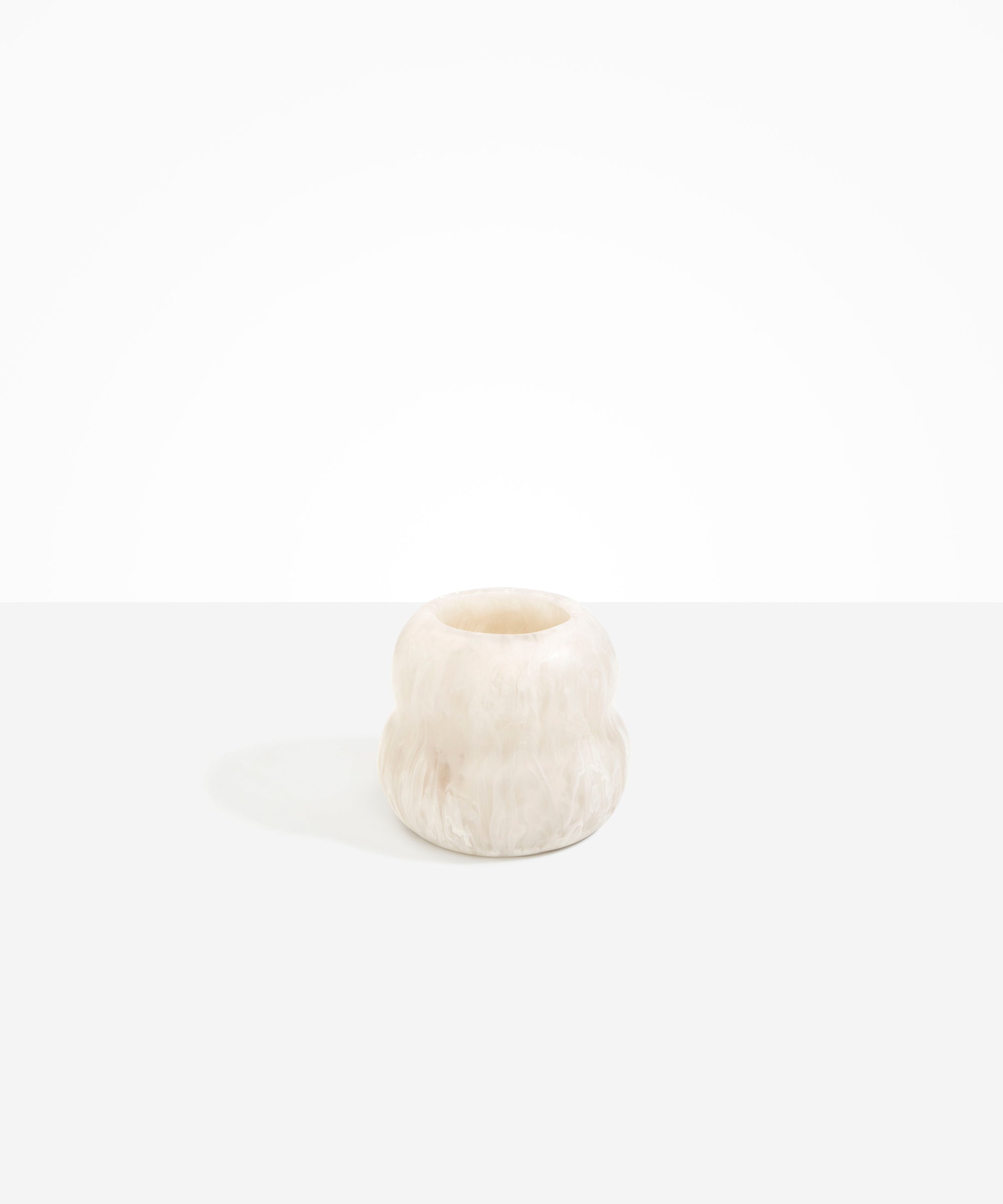 Dinosaur Designs Medium Beehive Vase in Chalk Swirl — handcrafted marbled off-white and clear resin vase with stacked bubble silhouette and wide opening...