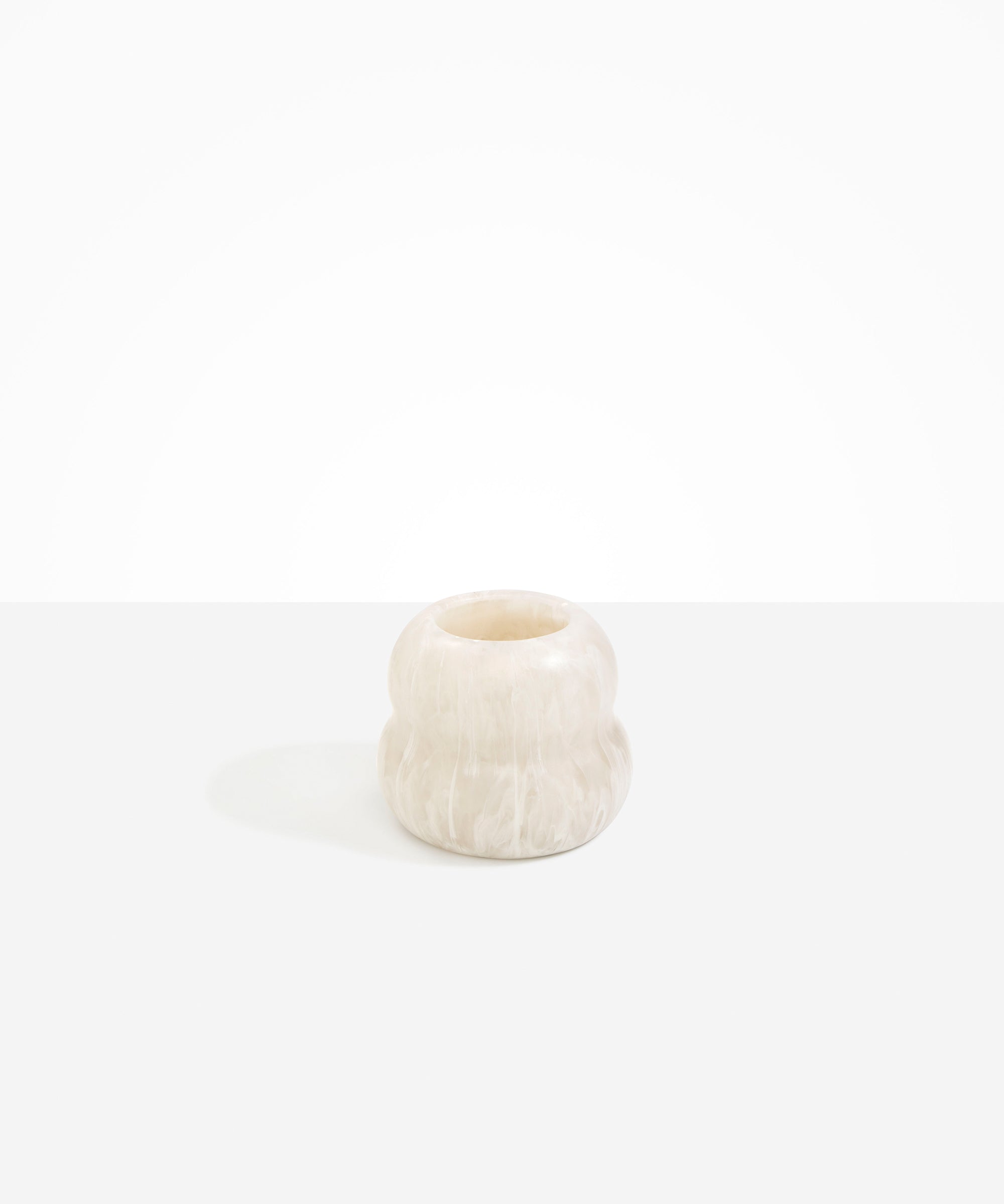 Dinosaur Designs Medium Beehive Vase in Chalk Swirl — handcrafted marbled off-white and clear resin vase with stacked bubble silhouette and wide opening...