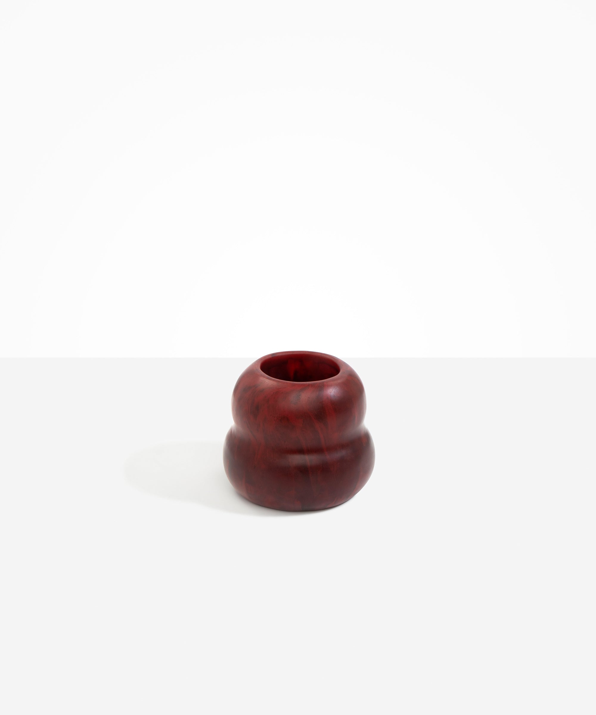 Dinosaur Designs Medium Beehive Vase in Crimson — handcrafted marbled scarlet red resin vase with stacked bubble silhouette and wide opening..