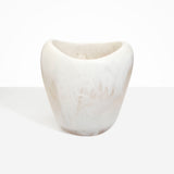 Dinosaur Designs Large Beetle Vase in Chalk Swirl — handcrafted marbled off-white resin vase with wide rounded body and sculpted open petal-shaped rim
