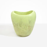 Dinosaur Designs Large Beetle Vase in Pistachio — handcrafted marbled pastel green resin vase with wide rounded body and sculpted open petal-shaped rim
