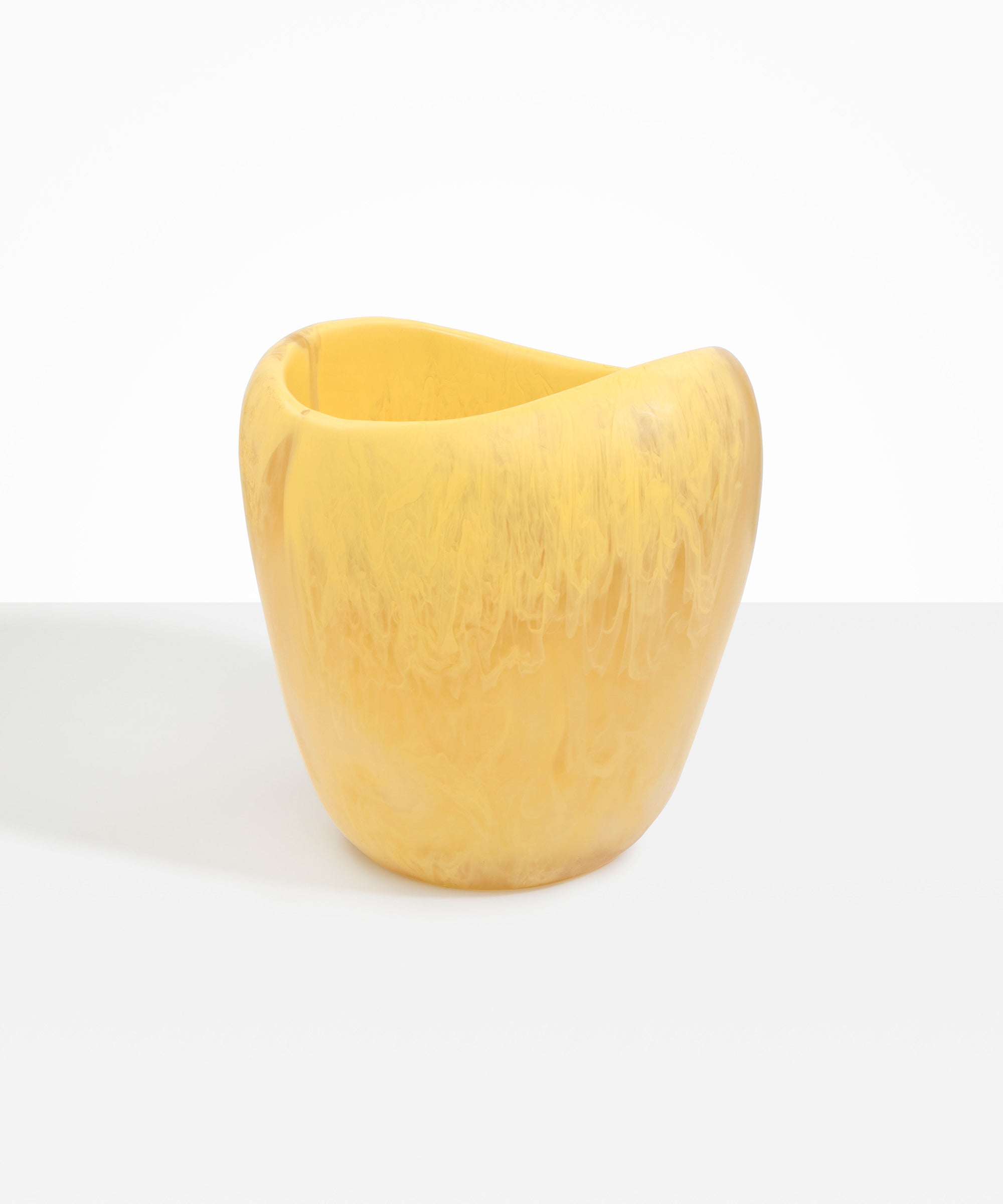 Dinosaur Designs Large Beetle Vase in Pollen — handcrafted marbled yellow resin vase with wide rounded body and sculpted open petal-shaped rim