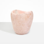 Dinosaur Designs Large Beetle Vase in Rose Swirl — handcrafted marbled dusty pink resin vase with wide rounded body and sculpted open petal-shaped rim