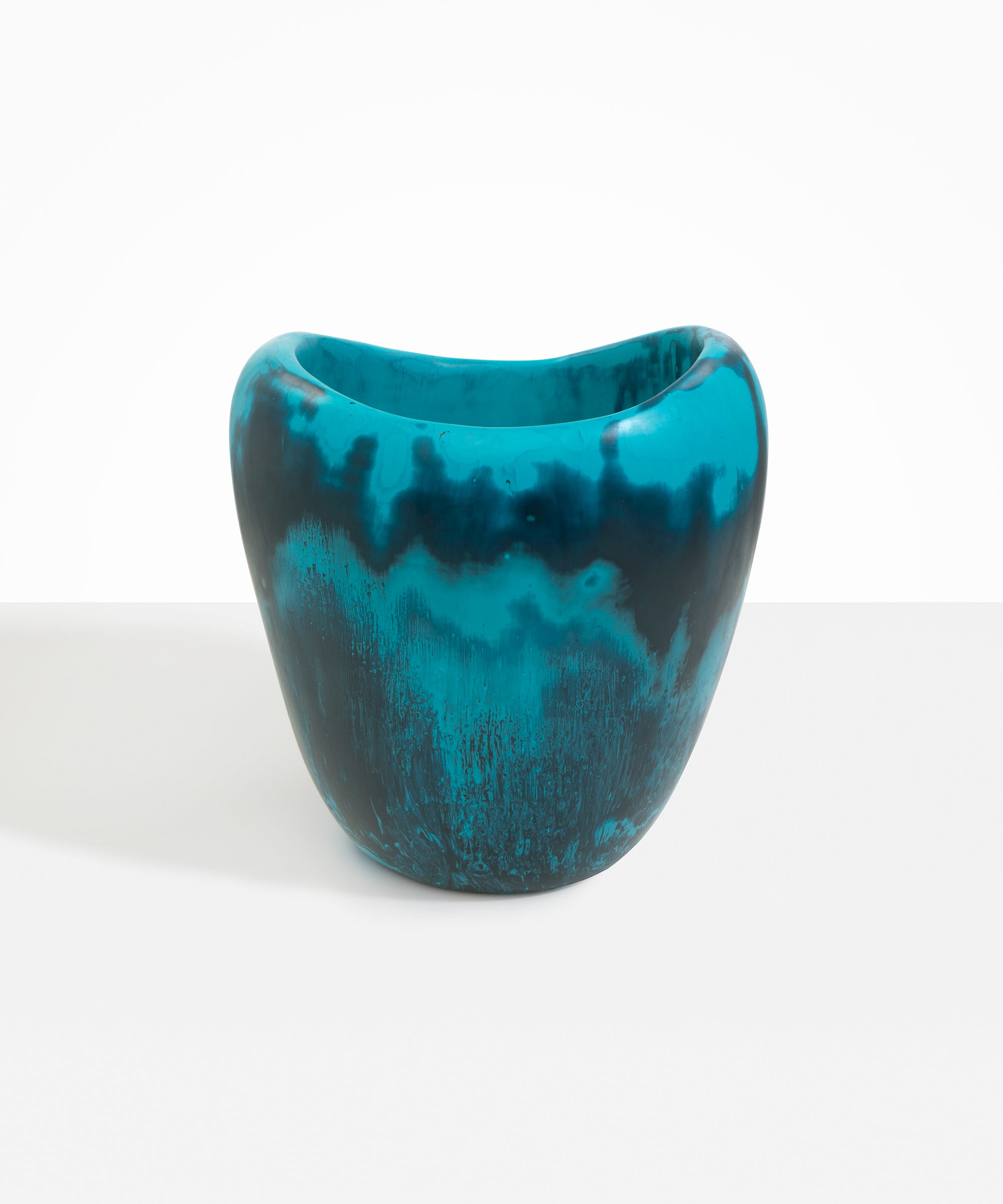 Dinosaur Designs Large Beetle Vase in Turquoise — handcrafted marbled teal blue resin vase with wide rounded body and sculpted open petal-shaped rim