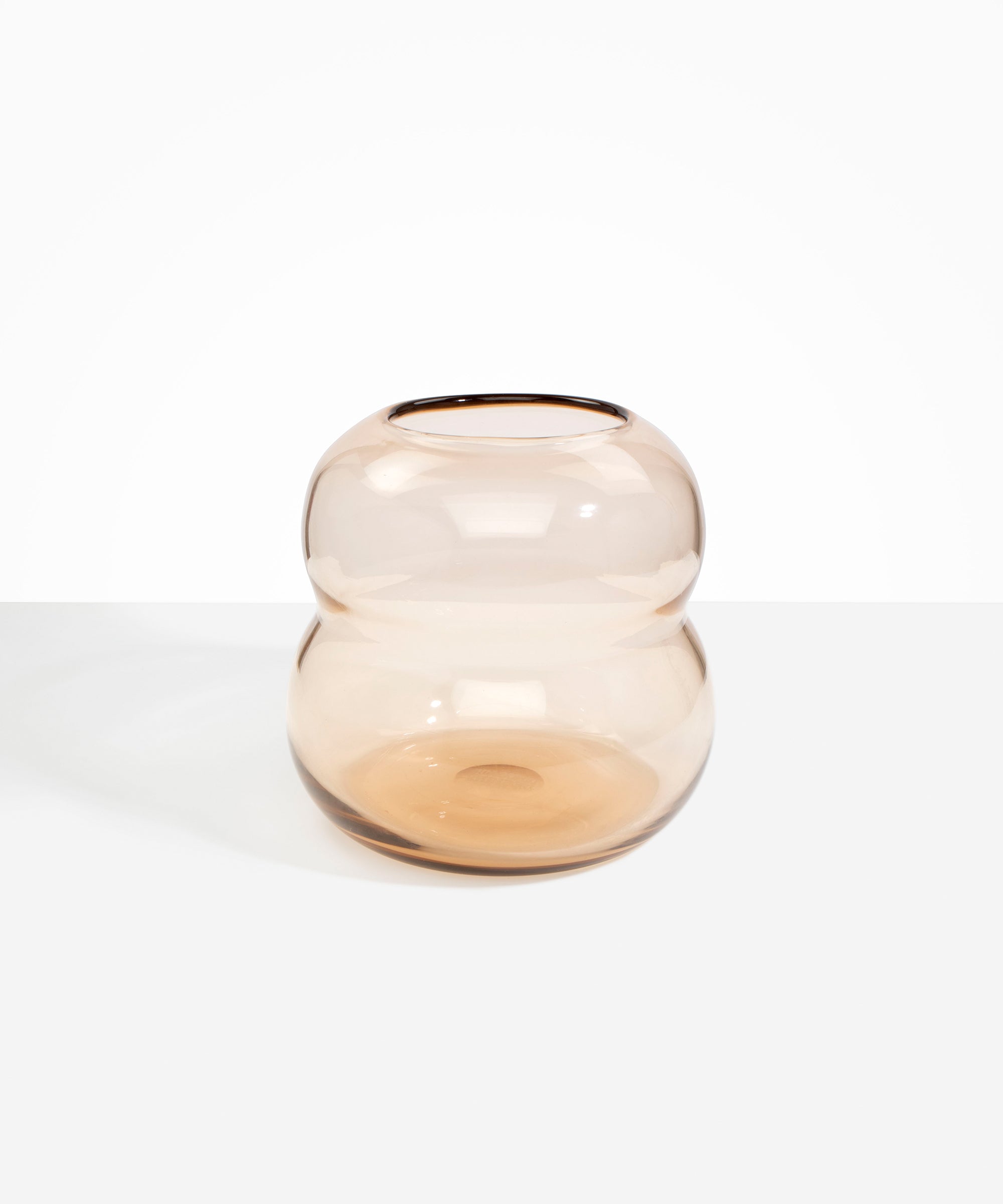 Dinosaur Designs Large Glass Beehive Vase in Clear Brown — handblown light brown glass vase with stacked round silhouette and wide open rim..