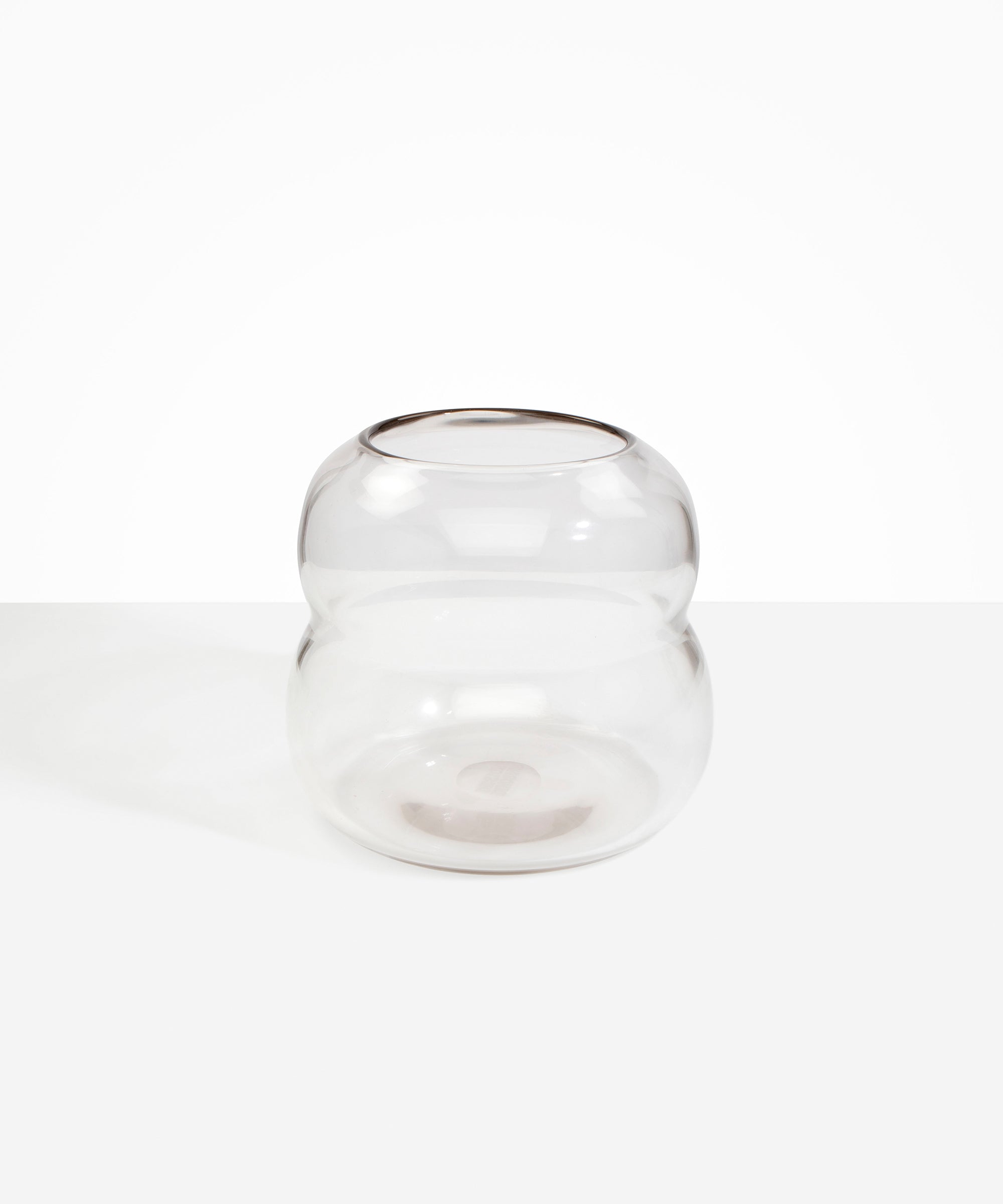 Dinosaur Designs Large Glass Beehive Vase in Clear — handblown transparent glass vase with stacked round silhouette and wide open rim..