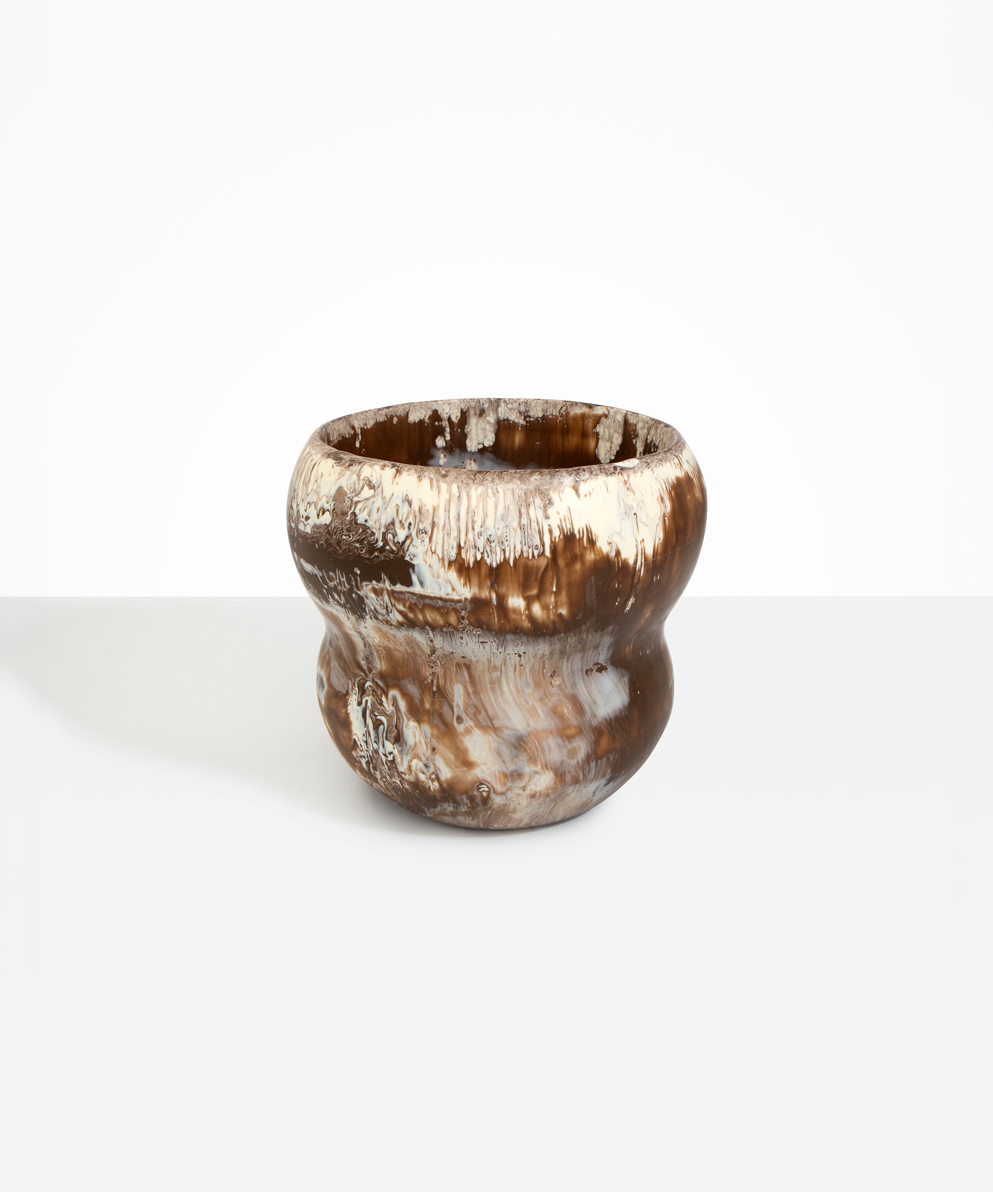 Dinosaur Designs Large Honeypot Vase in Cappuccino — handcrafted marbled brown and cream resin vase with wide opening and rounded stacked bubble silhouette..
