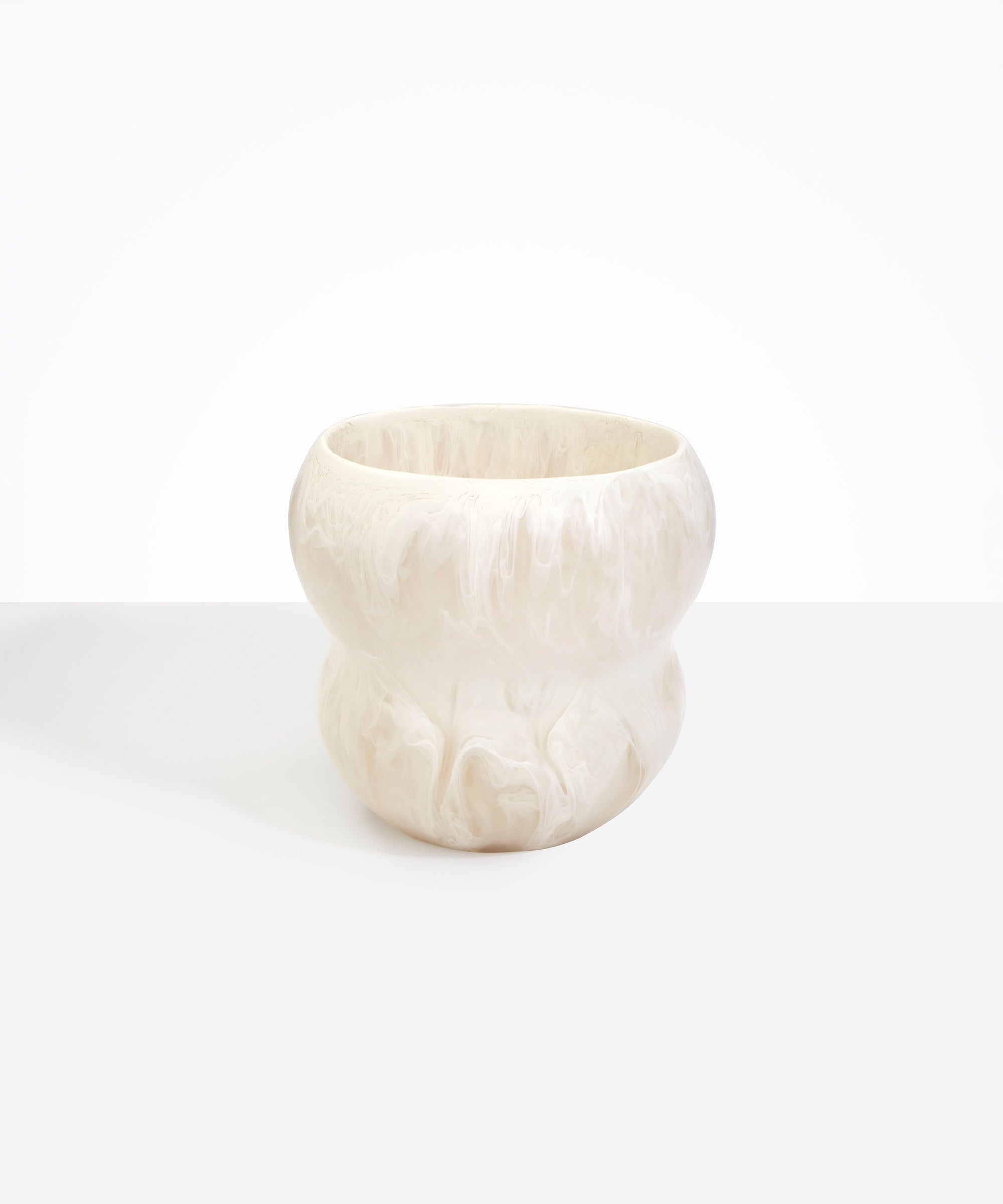 Dinosaur Designs Large Honeypot Vase in Chalk Swirl — handcrafted marbled off-white and clear resin vase with wide opening and rounded stacked bubble silhouette..