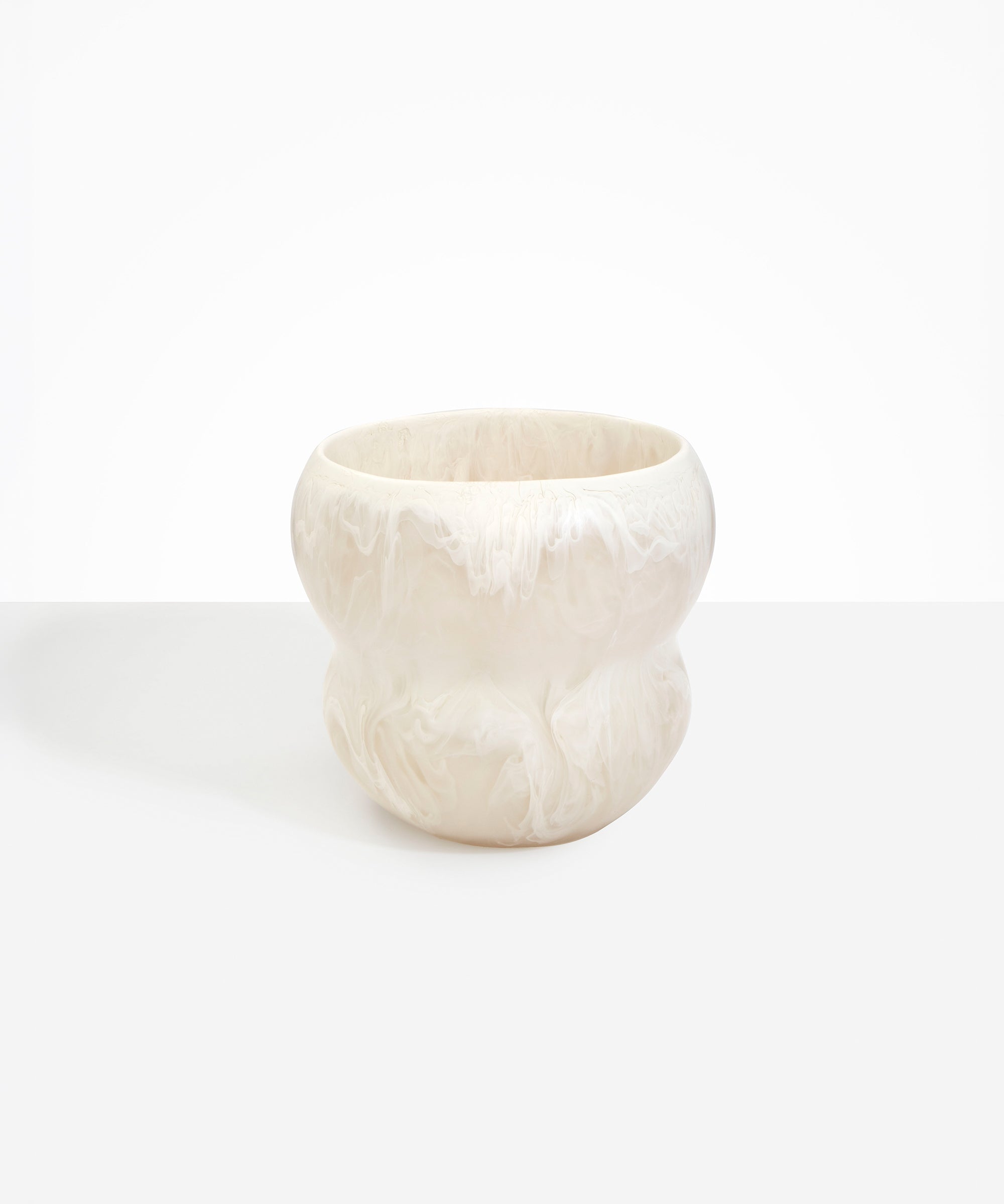 Dinosaur Designs Large Honeypot Vase in Chalk Swirl — handcrafted marbled off-white and clear resin vase with wide opening and rounded stacked bubble silhouette..