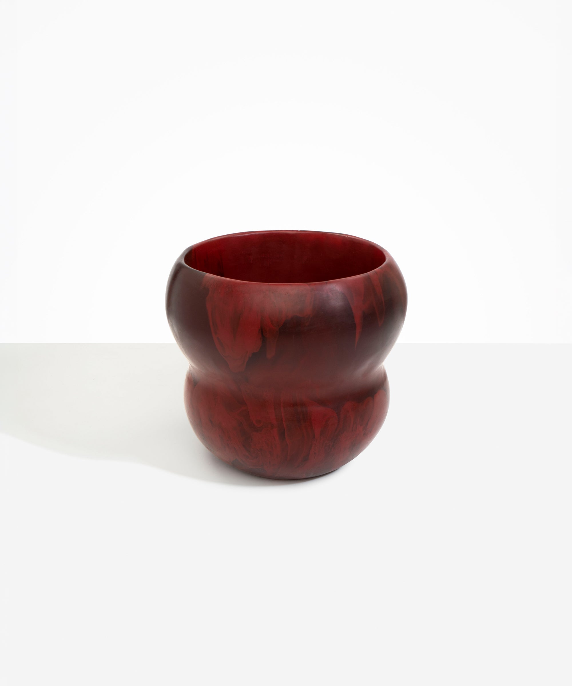 Dinosaur Designs Large Honeypot Vase in Crimson — handcrafted marbled scarlet red resin vase with wide opening and rounded stacked bubble silhouette...