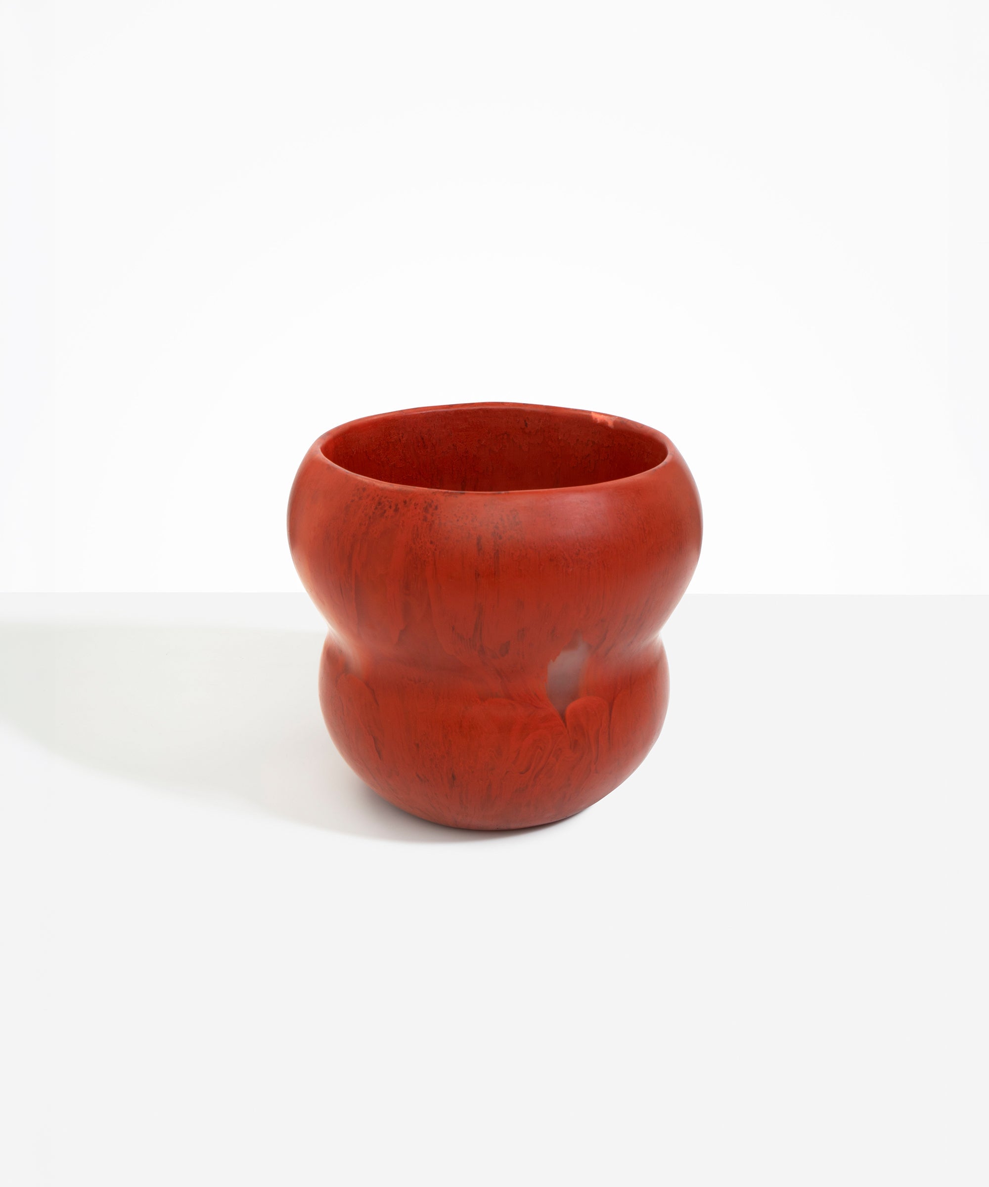 Dinosaur Designs Large Honeypot Vase in Lava — handcrafted marbled terracotta red and clear resin vase with wide opening and rounded stacked bubble silhouette...