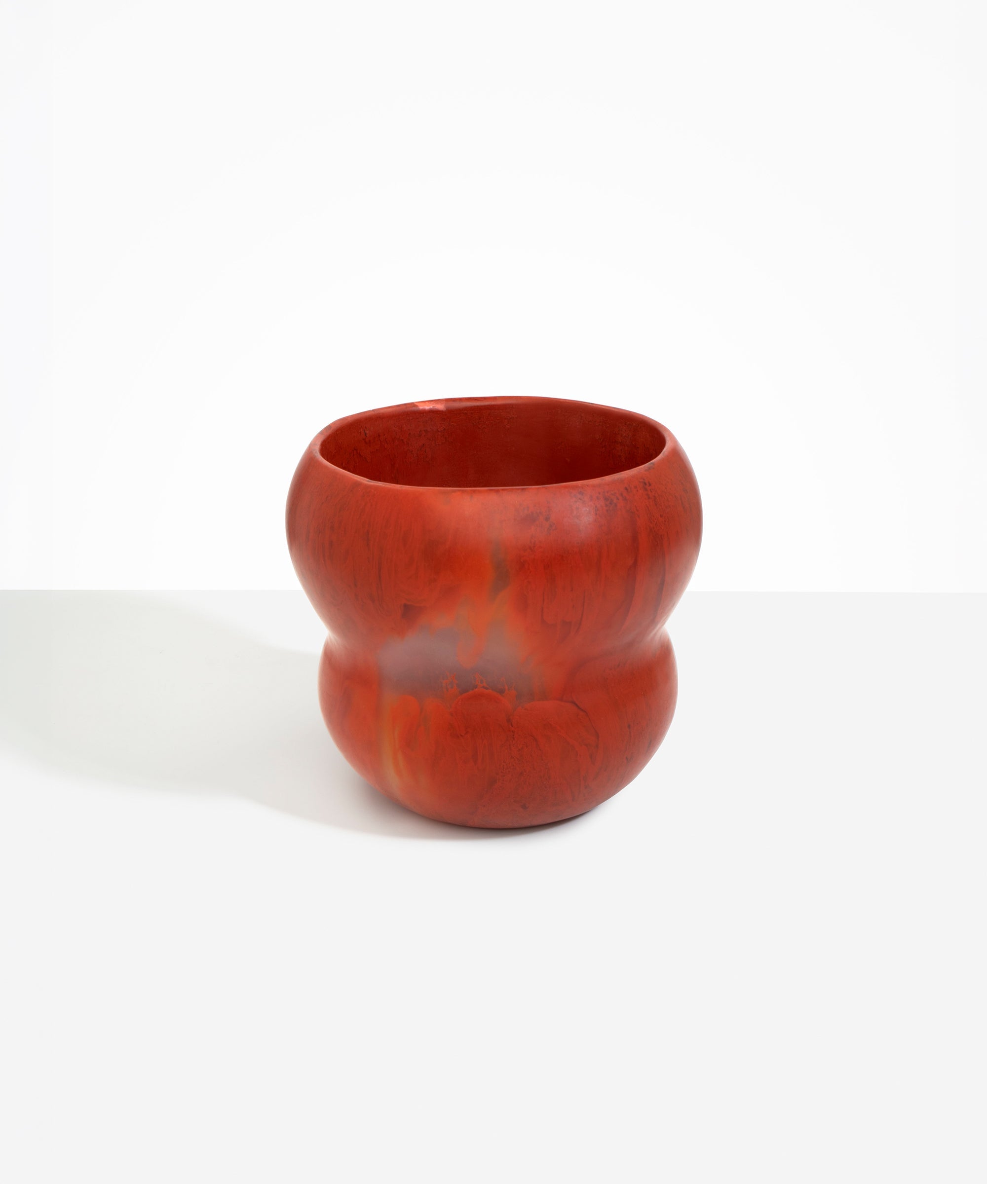 Dinosaur Designs Large Honeypot Vase in Lava — handcrafted marbled terracotta red and clear resin vase with wide opening and rounded stacked bubble silhouette..