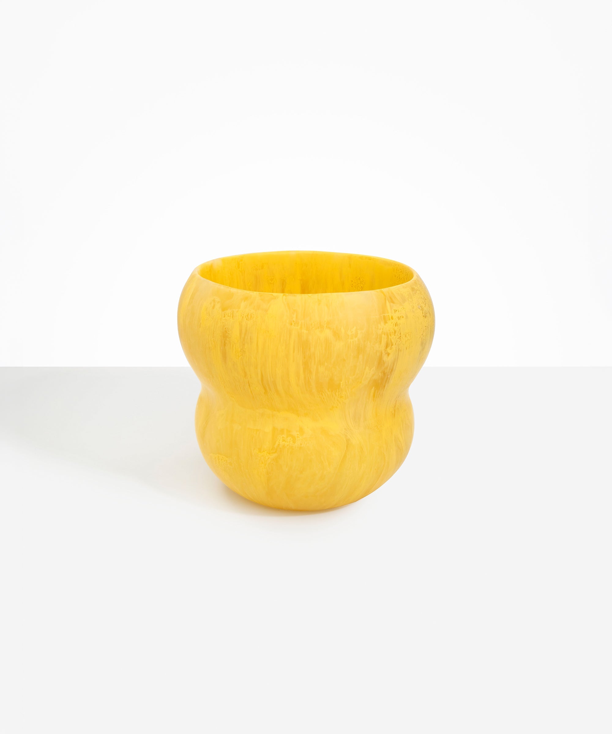 Dinosaur Designs Large Honeypot Vase in Pollen — handcrafted marbled yellow and clear resin vase with wide opening and rounded stacked bubble silhouette...
