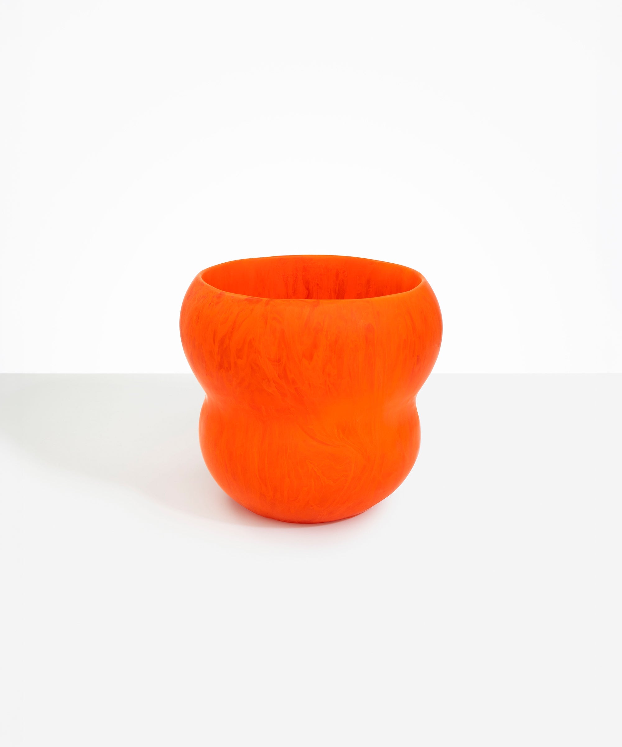 Dinosaur Designs Large Honeypot Vase in Tangerine — handcrafted marbled orange and clear resin vase with wide opening and rounded stacked bubble silhouette..