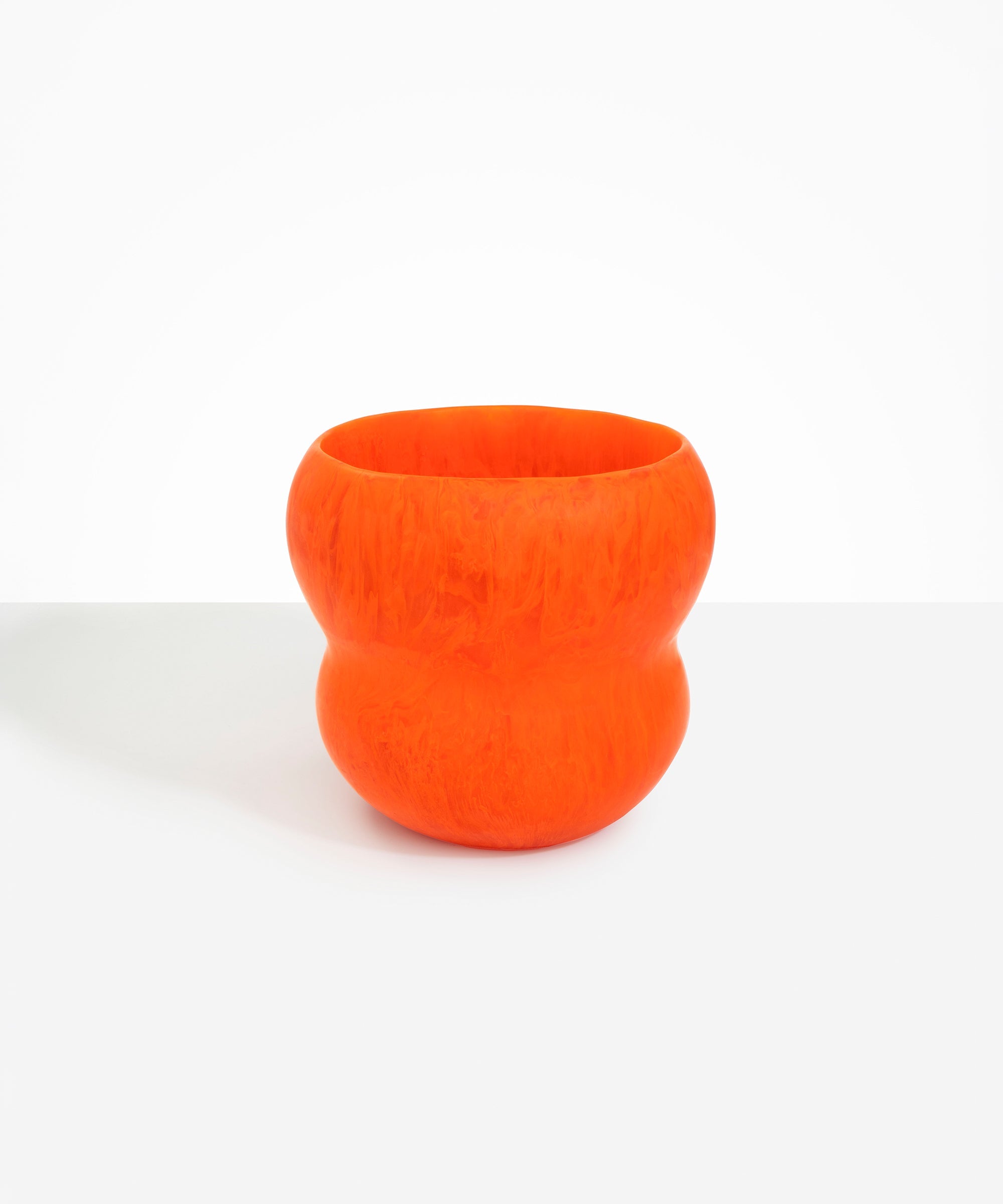 Dinosaur Designs Large Honeypot Vase in Tangerine — handcrafted marbled orange and clear resin vase with wide opening and rounded stacked bubble silhouette...