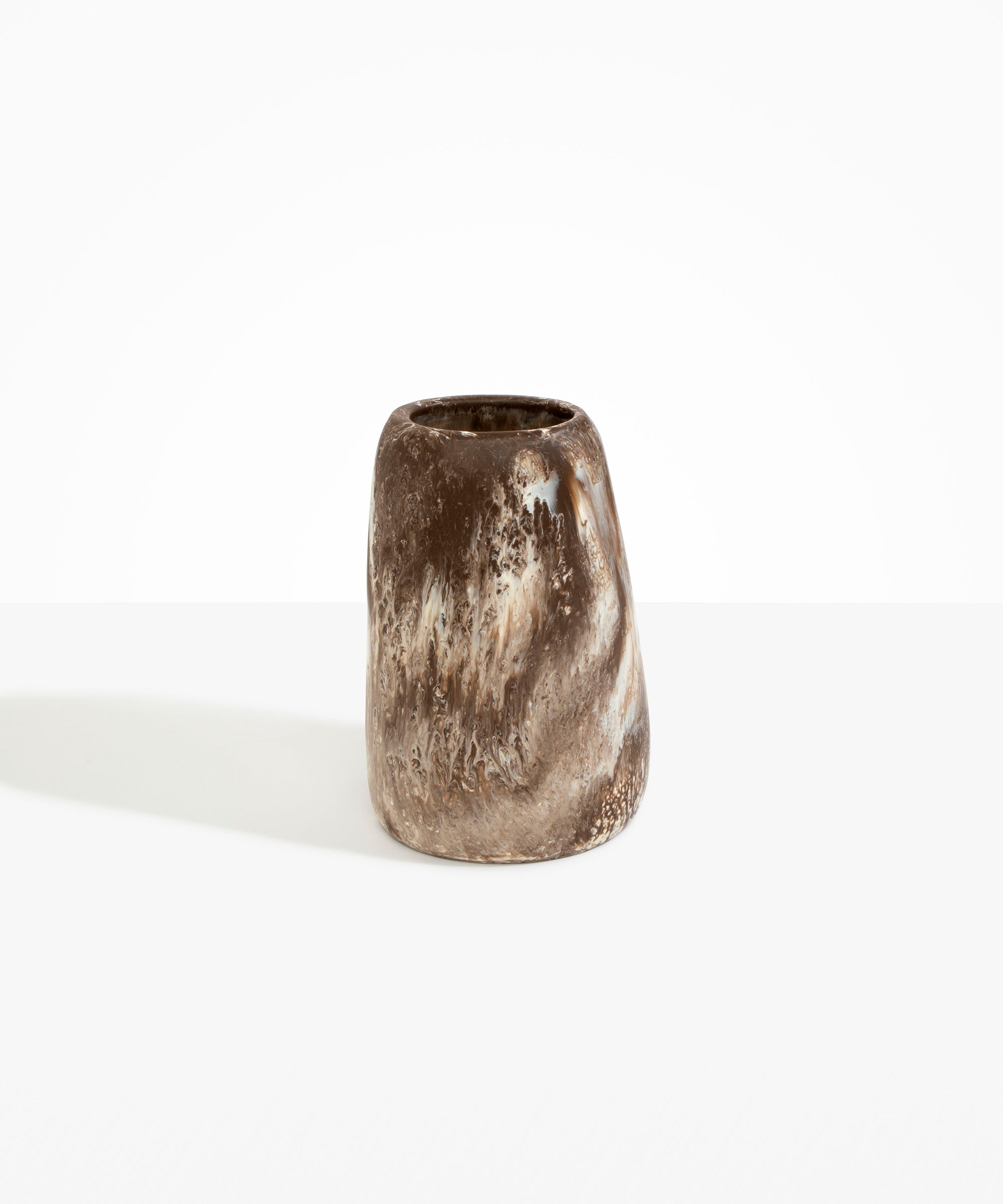 Dinosaur Designs Large Pebble Vase in Cappuccino — handcrafted marbled cream and brown resin vase with smooth rounded pebble form and narrow opening