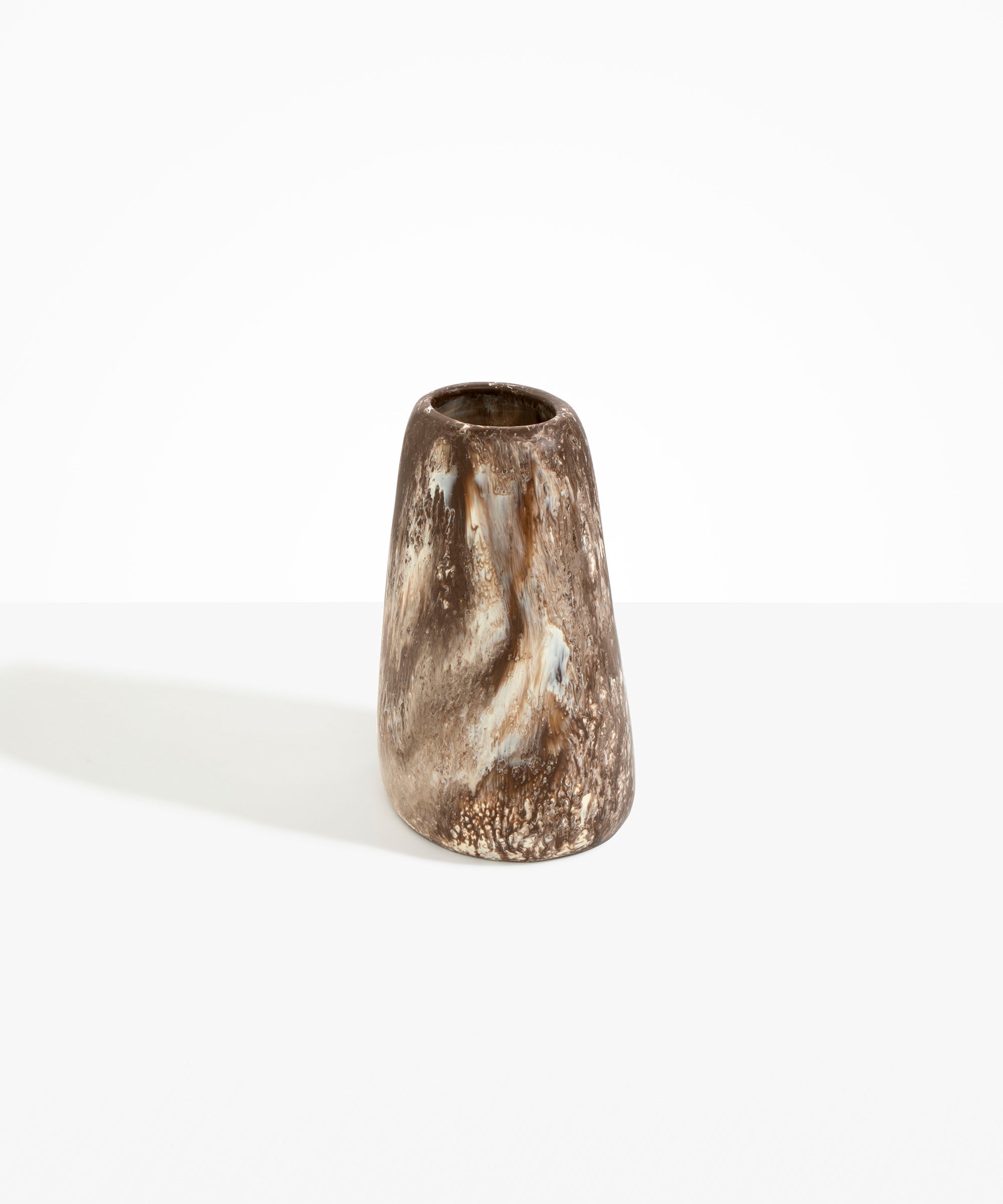 Dinosaur Designs Large Pebble Vase in Cappuccino — handcrafted marbled cream and brown resin vase with smooth rounded pebble form and narrow opening