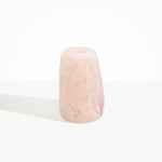 Dinosaur Designs Large Pebble Vase in Rose Swirl — handcrafted marbled pink and transparent resin vase with smooth rounded pebble form and narrow opening..