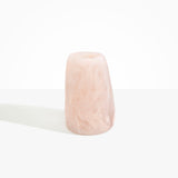 Dinosaur Designs Large Pebble Vase in Rose Swirl — handcrafted marbled pink and transparent resin vase with smooth rounded pebble form and narrow opening.