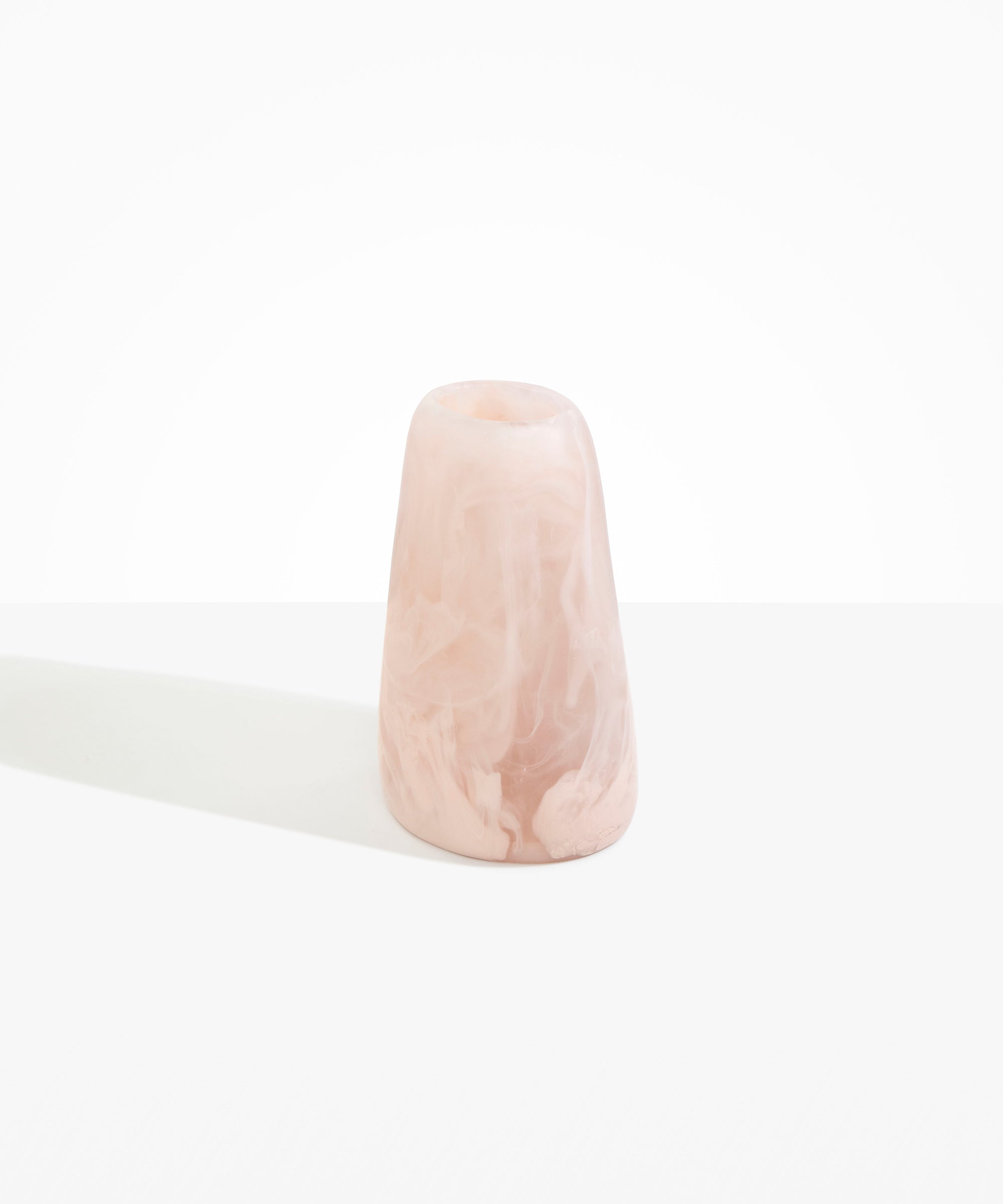 Dinosaur Designs Large Pebble Vase in Rose Swirl — handcrafted marbled pink and transparent resin vase with smooth rounded pebble form and narrow opening