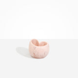 Dinosaur Designs Orchid Vase in Rose Swirl — handcrafted marbled dusty pink resin vase with short rounded organic form and sculpted open petal-shaped rim