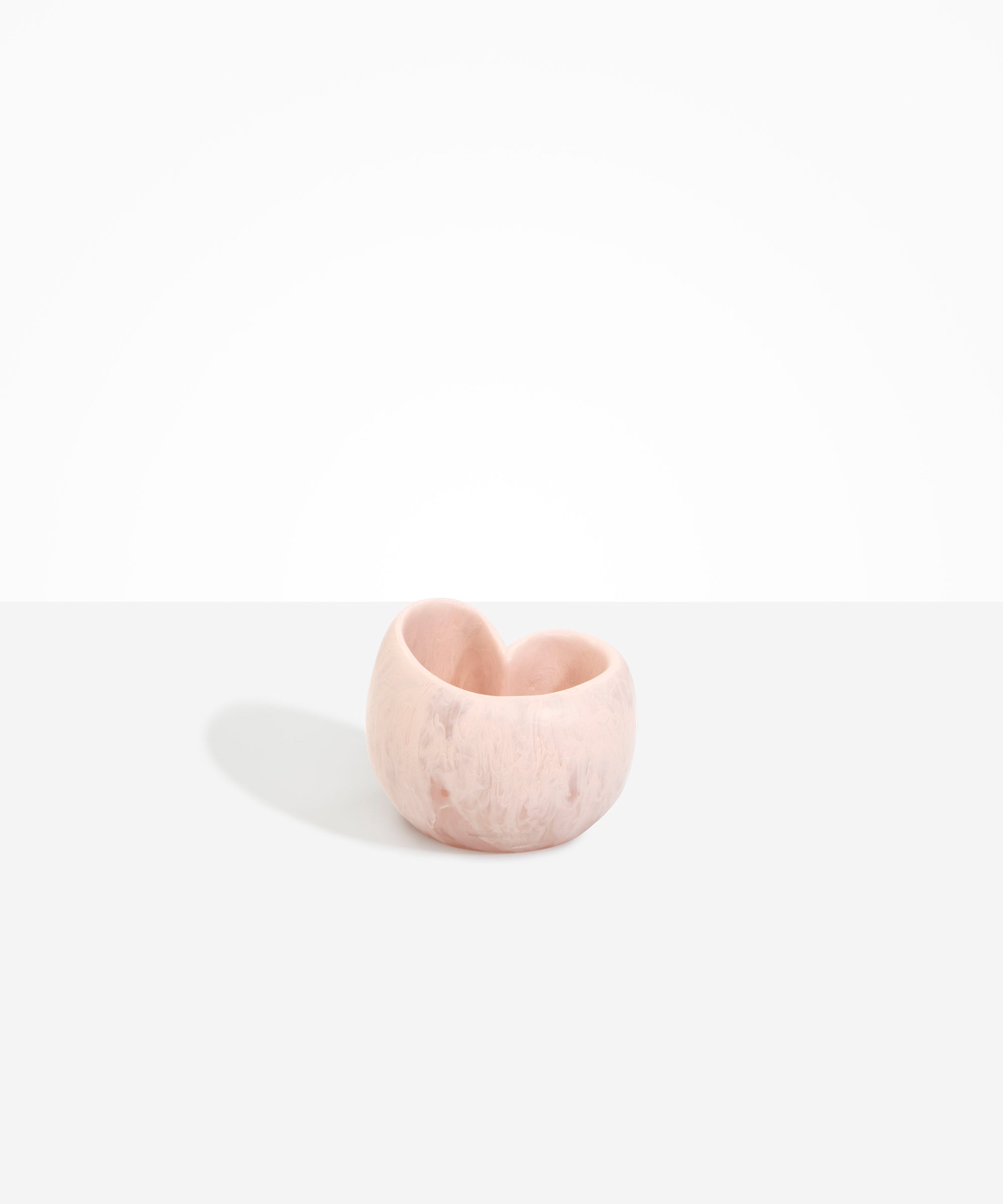Dinosaur Designs Orchid Vase in Rose Swirl — handcrafted marbled dusty pink resin vase with short rounded organic form and sculpted open petal-shaped rim