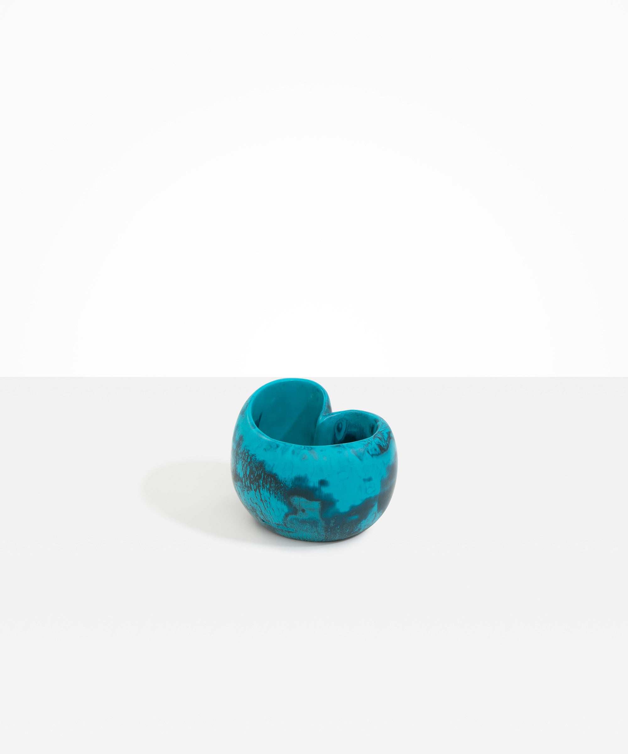 Dinosaur Designs Orchid Vase in Turquoise — handcrafted marbled teal blue resin vase with short rounded organic form and sculpted open petal-shaped rim