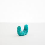 Dinosaur Designs Mini Branch Vase in Lagoon —  marbled blue and cream resin decorative vase with chunky U-shaped arch form and twin openings